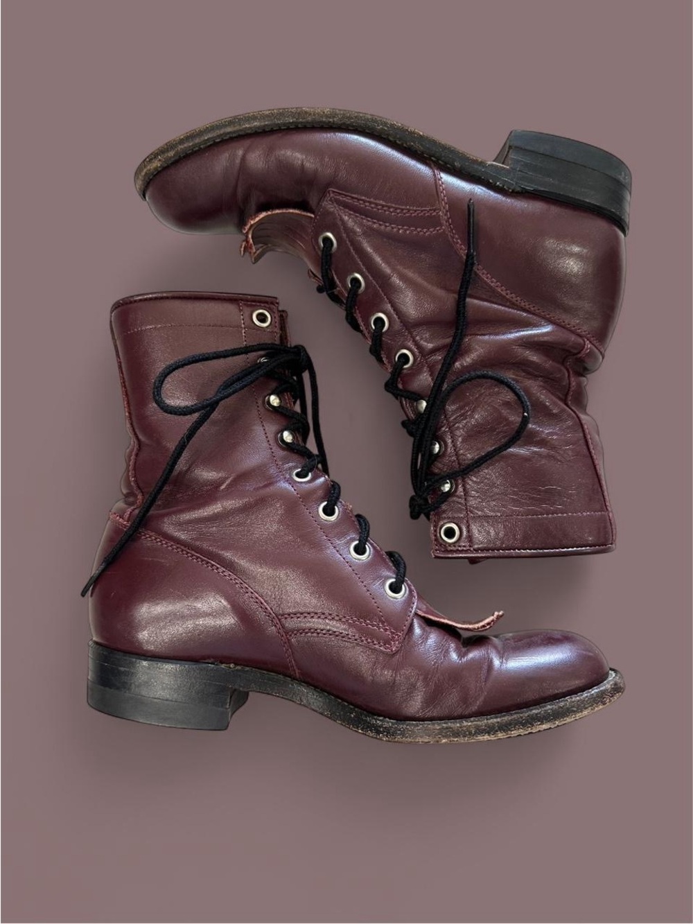 Vintage Justin Burgundy Leather Lace-Up Boots